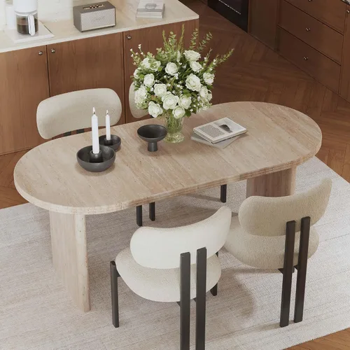 Vista 14 de WILLIAMSPACE Mesa de comedor de madera, mesa de cocina redonda extensible, mesa de comedor retro para 4 a 6, mesa de comedor rústica para comedor