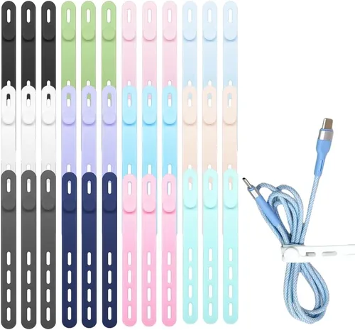 Vista 9 de Correas de silicona para cables, correa elástica para cargar auriculares, cargador de teléfono, cables de computadora, organizadores de cables