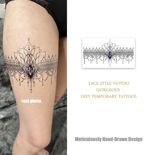Vista 3 de Roarhowl Tatuajes de encaje, juego de tatuajes temporales sexy grande, tatuajes temporales para mujeres, vientre, espalda, cintura, muslo, arte