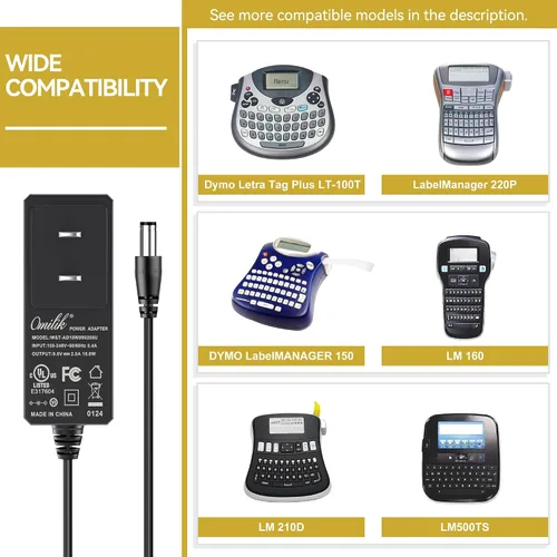 Vista 2 de Adaptador de corriente alterna de 9 V compatible con DYMO LabelManager 220P 150 LM500TS Cargador apto para DYMO LabelManager LM-160 LM 210D