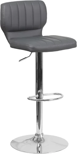 Vista 14 de Flash Furniture Taburete de bar de altura ajustable de vinilo marrón contemporáneo con respaldo vertical y base cromada