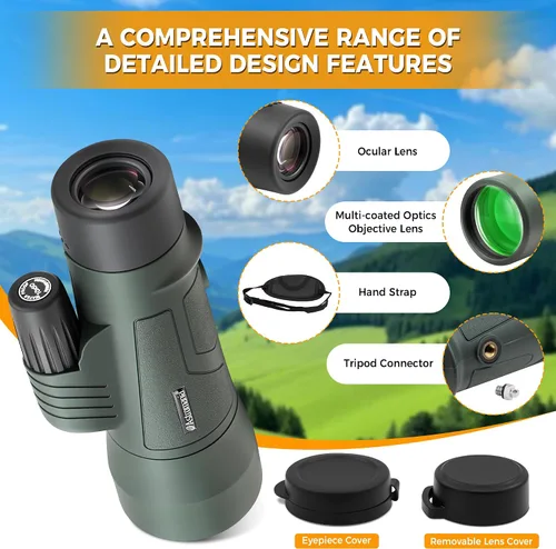 Vista 5 de Astromania Telescopio monocular 10x50 BAK4 monoculares de alta potencia para adultos Compact Portable Waterproof Monocular with Hand Strap