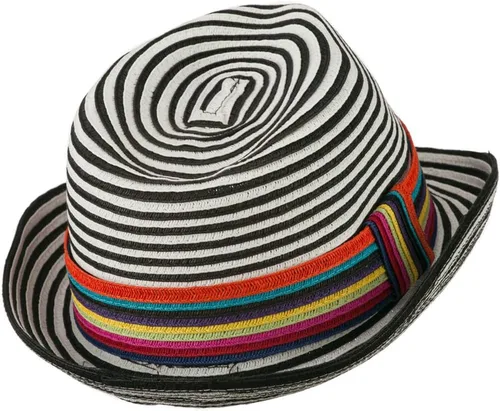 Vista 5 de Jeanne Simmons Sombrero de Fedora de diseño a rayas para mujer con banda multicolor - Negro Blanco OSFM, Blanco