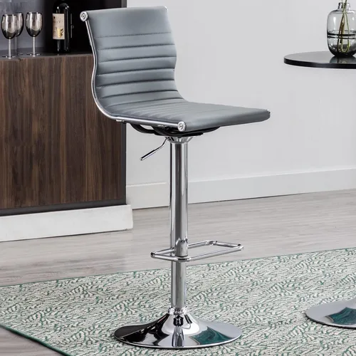 Vista 27 de LZAREAL Juego de 2 taburetes de bar de metal con altura ajustable, diseño moderno de piel sintética blanca sin brazos con base cromada para isla