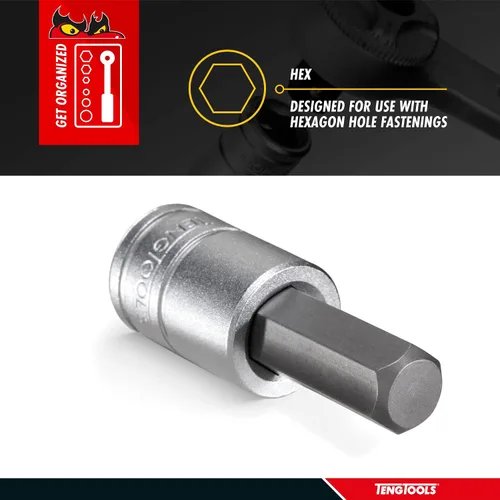 Vista 3 de Teng Tools Enchufe hexagonal de cromo vanadio métrico de 1/2 pulgada de 0.197 in Herramienta mecánica Herramienta de mano - M121505-C
