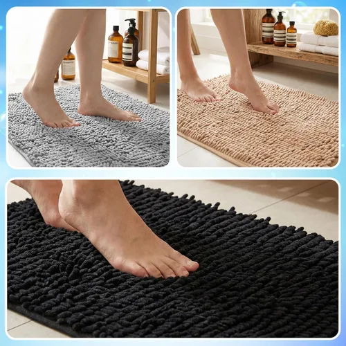 Vista 6 de Juego de 6 alfombras de baño de felpilla antideslizantes, alfombras de baño de felpa suave, absorbentes, juego de alfombras de baño peludas