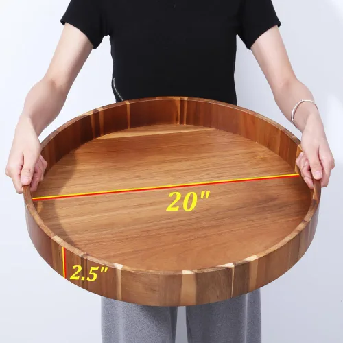 Vista 2 de Bandeja extra grande de 20" de madera de acacia con asas - Bandeja de madera para otomano, mesa de café, charcutería, cama y desayuno