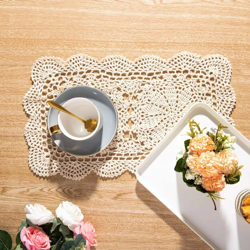 Vista 7 de Eiyye Doilies rectangulares hechos a mano, 2 piezas hechas a mano de algodón de ganchillo, manteles individuales de mesa de ganchillo de 10.6 x 16.9