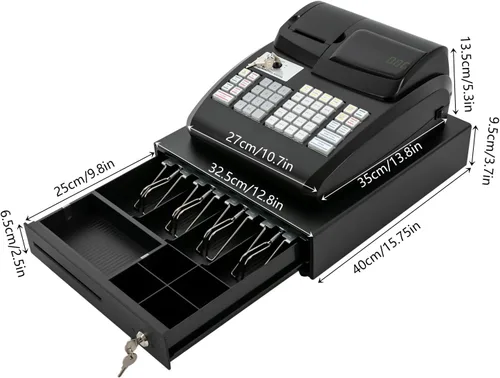 Vista 2 de Caja registradora electrónica comercial de 47 llaves, sistema de gestión de efectivo, caja registradora con pantalla LED, cabezal de impresión 47