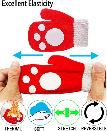 Vista 3 de Guantes para niños, guantes elásticos mágicos, 8 pares, antideslizantes para niños, guantes de invierno de punto para niños y niñas