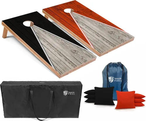 Vista 19 de Tailgating Pros Juego de tablero de Cornhole ligero con diseño piramidal con bolsas de frijoles y estuche de transporte, juego de cornhole