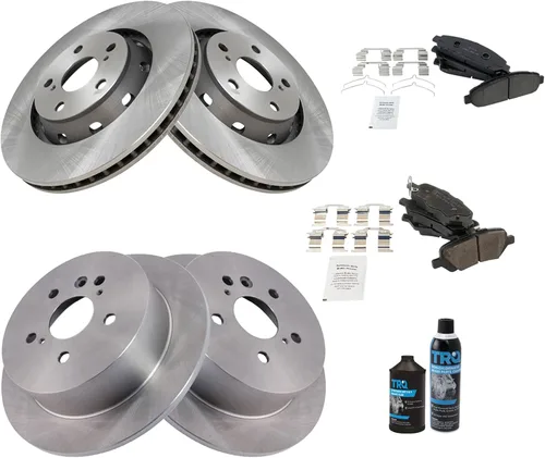 Vista 2 de TRQ Kit de pastillas de freno delanteras y traseras y rotores Kit de productos químicos de freno Pastillas de freno Rotor de freno de cerámica
