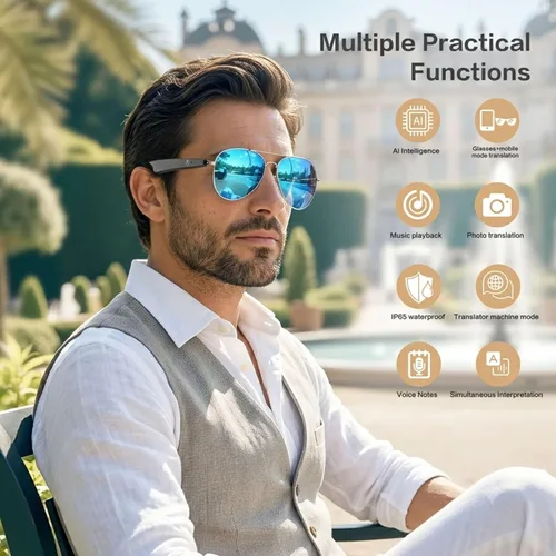 Vista 2 de EarlySincere Lentes inteligentes AI, lentes de traducción inteligentes que admiten traducción de 164 idiomas, lentes de sol inteligentes