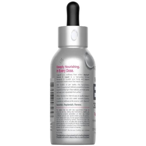 Vista 3 de Aceite de vitamina E NeoCell 30000iu 2.5 fl oz Grado ingestible y tópico Fórmula de acción rápida para piel, cabello y cara