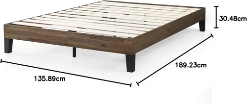 Vista 10 de Zinus Cama de plataforma de madera de acacia de 12 pulgadas, no necesita somier, soporte de listones de madera, tamaño matrimonial