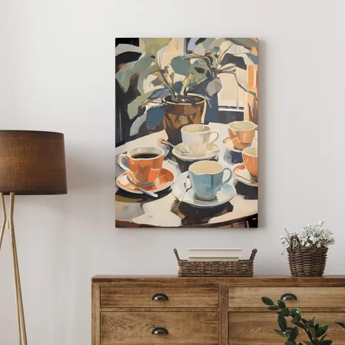Vista 4 de Cyebmo Arte de Pared Retro Enmarcado de Café, Decoración de Pared de Taza de Café y Planta, Pintura en Lienzo de Acuarela de Café, Póster
