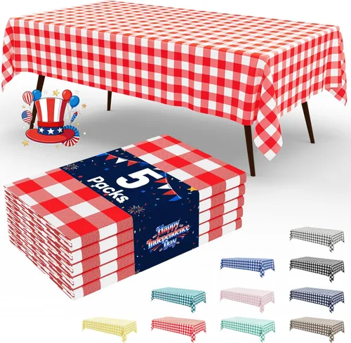 Vista 41 de Smiry Paquete de 3 Manteles Desechables de Cuadros Gingham Color Caqui - 54" x 72" Mantel de Plástico de Servicio Pesado, Cubiertas de Mesa