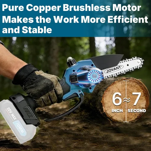 Vista 2 de Mini motosierra inalámbrica de 6 pulgadas, sierra de poda eléctrica de mano ligera para podar árboles, corte de ramas, corte de madera, jardinería