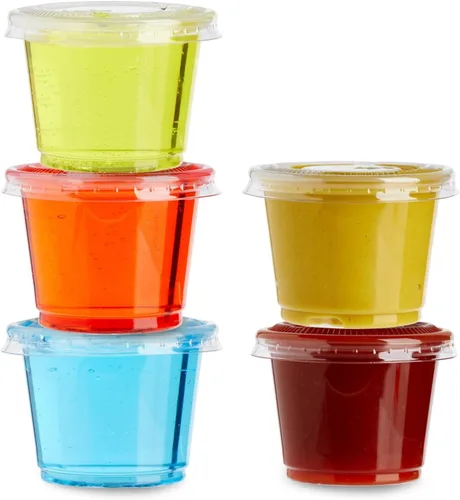 Vista 8 de Juvale Vasos desechables con tapas, plástico de 1 onza, transparente, paquete de 500 unidades, tazas de condimentos, recipientes de salsa