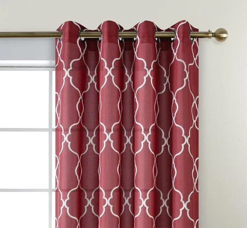 Vista 3 de Miuco, cortinas de imitación de lino con bordado marroquí, semitransparentes, con ojales para salón o dormitorio