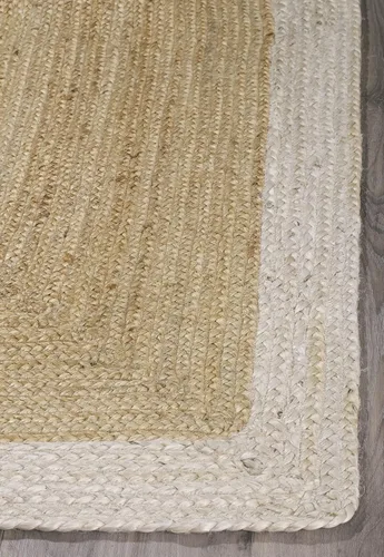 Vista 6 de Fab Habitat Essentials - Alfombra trenzada de color marfil, tejida a mano, fibra natural, suave bajo los pies, yute natural, dormitorio, sala
