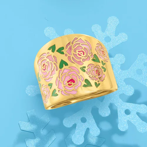 Vista 4 de Ross-Simons Anillo floral italiano multicolor esmaltado en oro amarillo de 14 quilates Oro no conocido