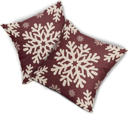 Vista 120 de Fundas de almohada decorativas de Navidad negras 40x40 cm con copos de nieve blancos de Navidad, juego de 2, temática rústica de invierno