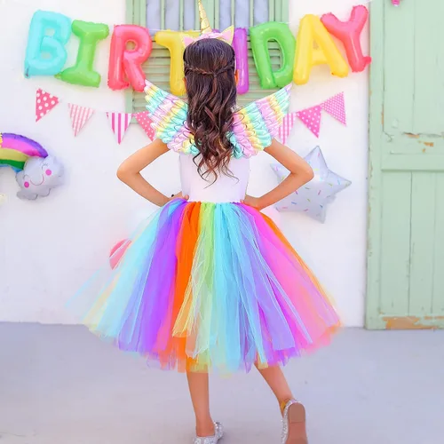 Vista 3 de PinkBeautiM Vestido tutú de unicornio para niñas disfraz de unicornio de lentejuelas para niña con diadema vestidos de fiesta de cumpleaños de 3 a