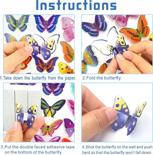 Vista 3 de PARLAIM 104 calcomanías de pared de mariposas 3D para pared, mariposas 3D, decoración de mariposas, decoración de mariposas, calcomanías murales