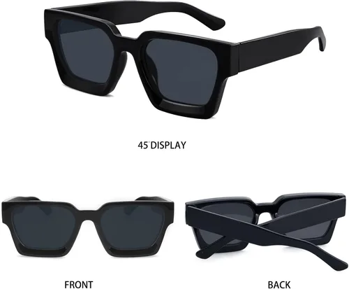 Vista 5 de Haqptul Gafas de sol gruesas con marco cuadrado para hombres y mujeres, color negro, grandes y gruesos, rectangulares, sombras oscuras, gafas