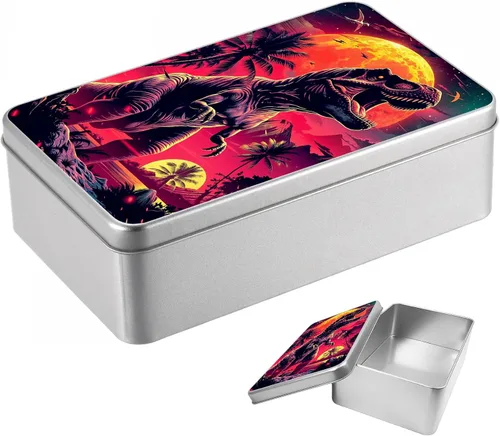 Vista 28 de Caja de lata de metal con tapa, contenedor de almacenamiento rectangular vacío de hojalata, estuche de lata portátil ligero para manualidades