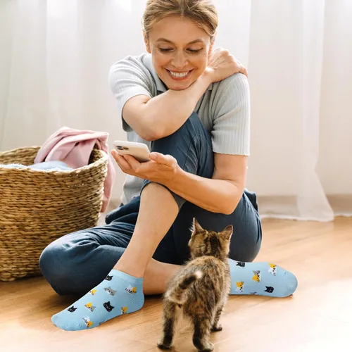 Vista 2 de Justay 5 pares de calcetines de gato - lindos calcetines de algodón de novedad divertidos con diseño de animales para tobillo para mujer, regalos