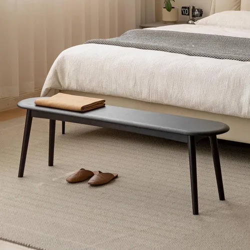 Vista 4 de Banco de comedor 100% roble macizo, banco de madera para el extremo de la cama con esquinas redondeadas, bancos de entrada para entrada, pasillo
