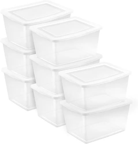 Vista 12 de Sterilite - Paquete de 12 cajas de almacenamiento apilables con tapas a presión; contenedor organizador de plástico resistente para armario, baño