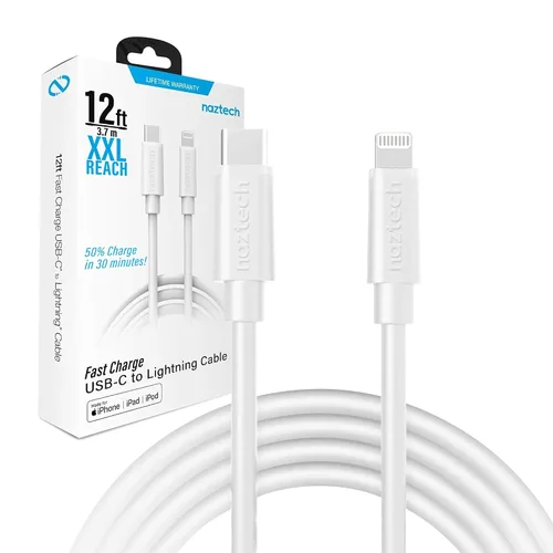 Vista 9 de Naztech Cargador de cable Lightning, duradero, redondeado, de carga rápida de 12 pies, cable Lightning certificado USB-C a MFi compatible