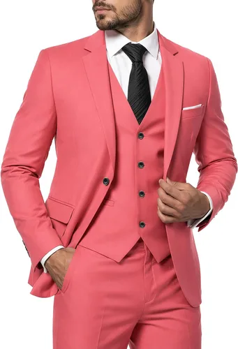 Vista 14 de MY'S Conjunto de traje de 3 piezas para hombre con corbata, chaqueta ajustada de un botón, chaleco y pantalones, blazer para fiestas, bodas, bailes