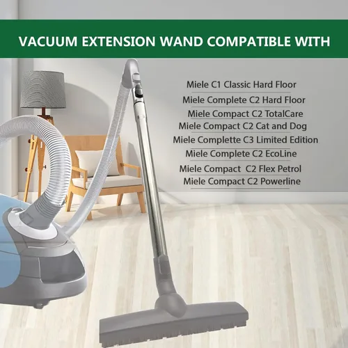 Vista 2 de EZ SPARES Tubo compatible con aspiradoras Miele C1, C2, C3, tubo de acero inoxidable telescópico no eléctrico, varita de extensión de 1.375