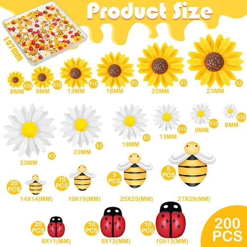 Vista 2 de 200 piezas de resina mini decoración de girasol de abeja margarita adorno de abejas, abalorios de abejas, cuentas epoxi de mariquitas, manualidades