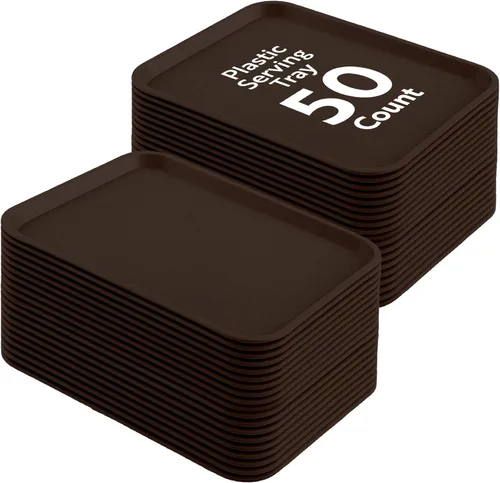 Vista 24 de Restaurantware Bandejas de comida rápida, paquete de 10 bandejas de plástico para cafetería, de 10 x 14 pulgadas, rectangulares verdes, aptas
