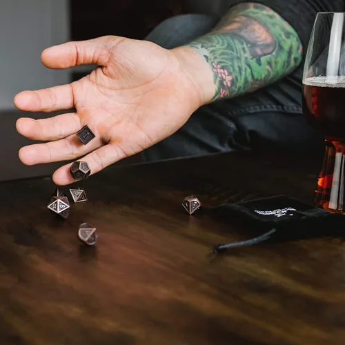 Vista 3 de HEIMDALLR Juego de dados de metal DND, 7 piezas, juego de dados de metal indestructibles con bolsa de dados; juego de dados D&D