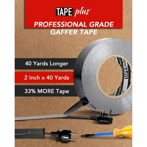 Vista 4 de TapePlus Gaffer - Rollo de cinta adhesiva impermeable, gestión de cables eléctricos y marcado del piso, cinta de vinilo no reflectante para suelo