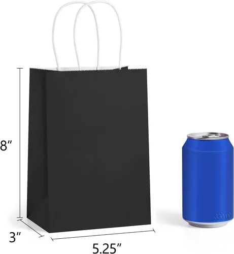 Vista 2 de BagDream Bolsas de regalo negras de 5.25 x 3 x 8 pulgadas, pequeñas bolsas de papel kraft con asas, paquete de 100 unidades para Halloween