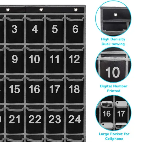Vista 7 de Eamay 24 organizadores de bolsillo numerados para el aula para teléfonos celulares y calculadoras, soporte de montaje en pared o puerta, organizador
