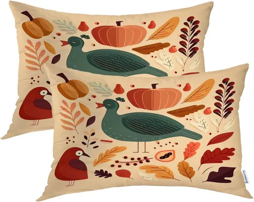 Vista 47 de Batmerry Autumn Forest Throw Pillow Covers, Yellow Orange Foliage in Fall Park Decorative Pillow Covers Digital Printing Blended for Couch Sofa Bed