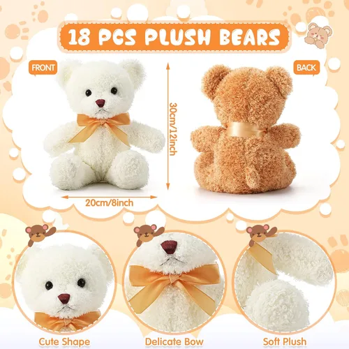 Vista 2 de Lenwen 18 animales de peluche de oso a granel de 12 pulgadas, peluche suave, pequeño juguete de peluche para niños y niñas, baby shower, San Marrón