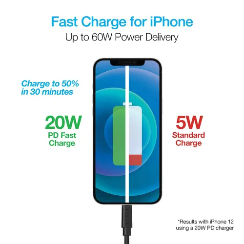 Vista 3 de Naztech Cargador de cable Lightning, duradero, redondeado, de carga rápida de 12 pies, cable Lightning certificado USB-C a MFi compatible