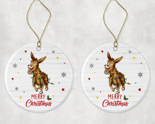 Vista 3 de Adorno de burro de Feliz Navidad, adorno de Navidad 2023, adorno de luz de Navidad de burro, adorno de Navidad para niños, adorno de Navidad