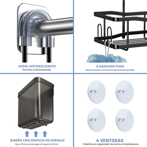 Vista 5 de Aitatty Organizador de baño colgante para ducha: estantes de ducha inoxidables sobre el cabezal de ducha, sin taladrar en el interior, estantes
