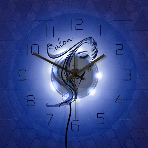 Vista 5 de The Geeky Days Beauty Time Peluquería Peluquería Diseño de peluquería Acrílico transparente Iluminación LED Reloj de pared Barbería Peluquería