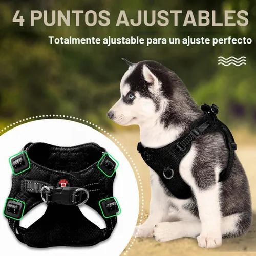 Vista 3 de Arnés para perro, arnés reflectante ajustable sin tirones, transpirable suave para perros pequeños y medianos, gatos, negro, XXS